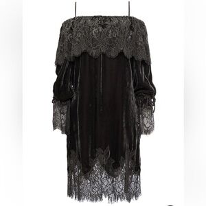 Gold Hawk Elegant Black Velvet & Lace Dress S/M